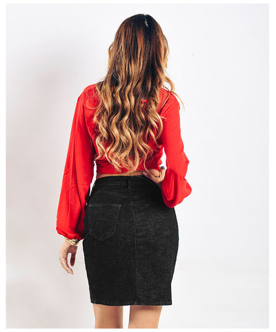 High Waist Slim Split Denim Skirt