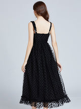 Tulle Flocking Bow Sling Party Dress