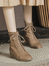 Retro Thick Lace-up Leather Boots