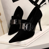 Suede Sexy Thin Snakeskin Belt Buckle Shoes