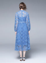 Hollow Lace Temperament Slim Long Sleeve Dress