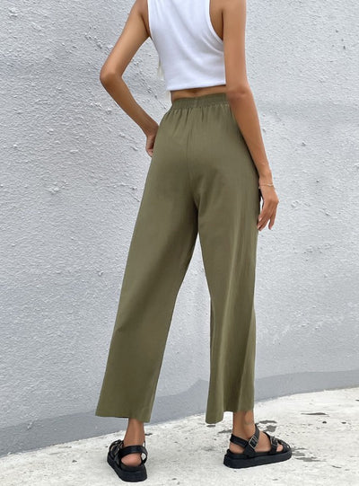 Nine-point Wide-leg Loose Drawstring Pants