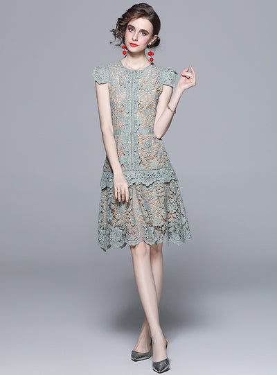 Lace Irregular Flying Sleeve Slim Dress