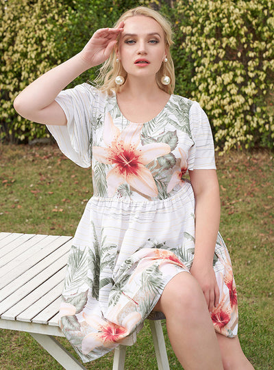 Printed Loose Waist Short Sleeve Dress