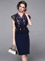 Yarn Embroidery Fake Two-piece Slim Dress