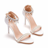 Beaded Thin Heel Fishmouth Sandals