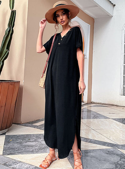 V-neck Skirt Loose Retro Long Dress