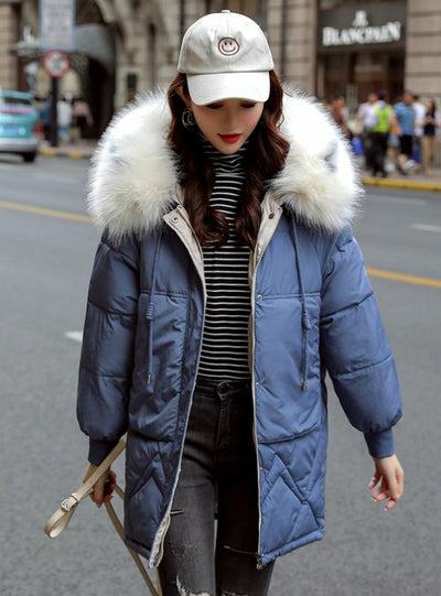 Womens Winter Jackets Casual Fur Collar Hooded Jacket