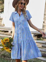 Women Plaid Collar Casual Dress