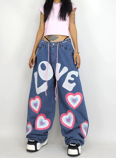 Printed Loose and Slim Jeans Pant