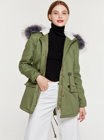 Long Cotton-padded Jacket Heavy Fur Collar Hat