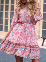 V-neck Printed Summer Bohemian Dress