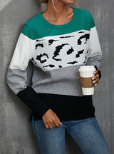 Leopard Print Color Matching Turtleneck Sweater