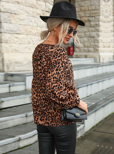 Pullover Leopard Print Chiffon Shirt