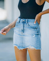 Holes Raw Edges Denim Skirt