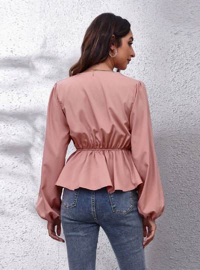 Lantern Chiffon V-neck Long-sleeved Blouse Shirt