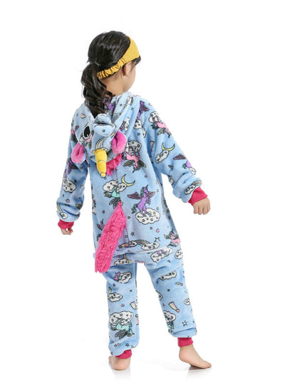 Light Blue Print Fly Unicorn Kigurumi Child Kid Animal