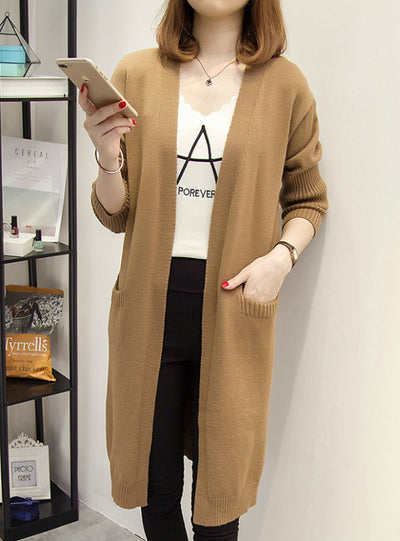 Long Cardigan Pockets Loose Solid Knit Sweater