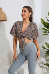 Leopard Print Short Sleeve Shirt Top