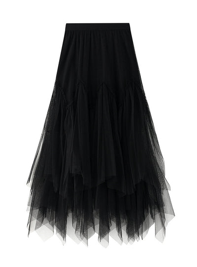 Mesh Irregular Pleated Skirt