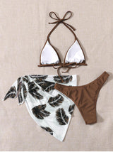 Printed Strap Three Piece Set Bikini