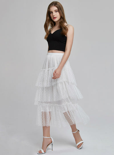 Wavelet Cake Skirt Pleated Mesh Leopard Print