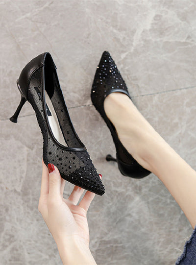 Diamond Mesh Stiletto Heel Pointed High Heels