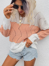 Hollow Striped Color Matching Sweater