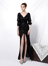 Long Sequined Fishtail Evening Dress