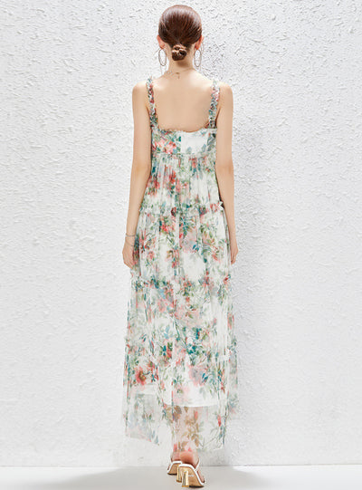 Heavy-duty Sling Floral Gauze Big Swing Dress