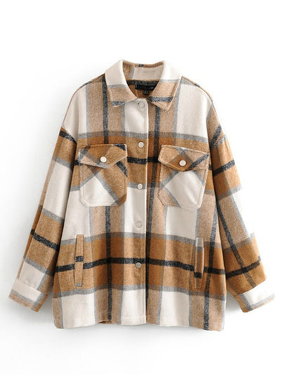 Winter Women Green Plaid Long Coat Jacket