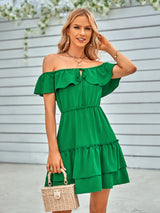 Casual off-the-shoulder Flounces Dress