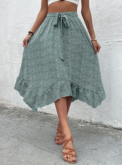 Fluffy Printed Irregular Pleated Skirt