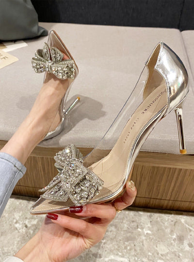 Bow Rhinestone Pointed High Heels