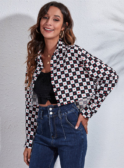 Love Checkerboard Long Sleeve Short Coat