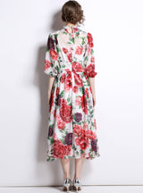 Printed Lantern Sleeves Chiffon Dress