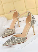 High Heeled Pointed Hollow Rhinestones Sandals