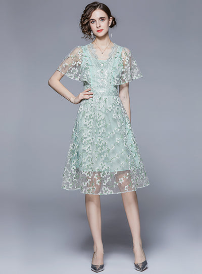 Lotus Leaf Embroidered Beaded Dress