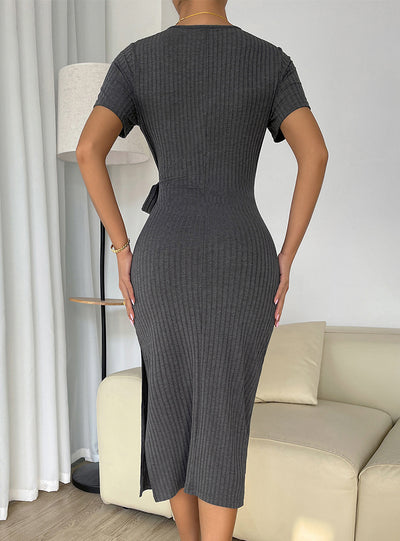 Knitted Slit Sexy High Elastic Dress