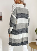 Knitted Cardigan Striped Color Matching Coat