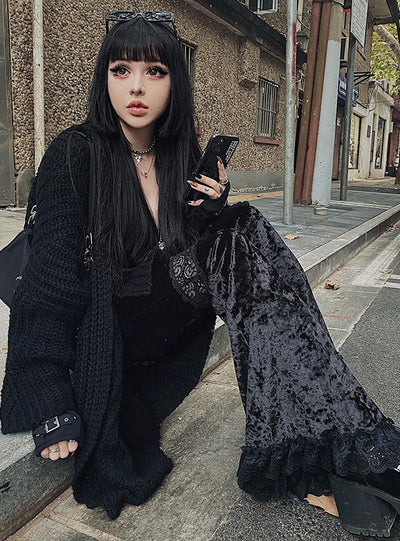 Women Punk Gothic Flare Pants Grunge Street