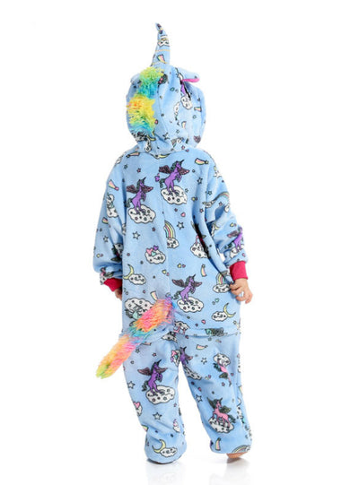 Light Blue Print Fly Unicornio Onesie Zipper Jumpsuit 