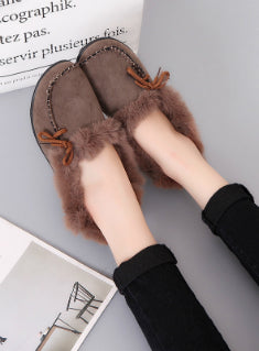 Flats Heel Shoes Warm Fur Winter Round Toe Female