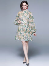 Long Sleeve Printed Lantern Dress