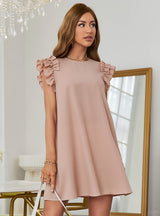 Solid Color Round Neck Dress