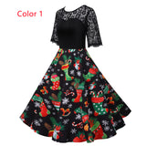 Christmas Lace Stitching Print Dress