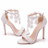 White Tassel Heel Fishmouth Sandals