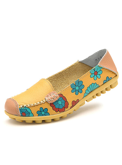 Flower Print Women Genuine Leather Shoes