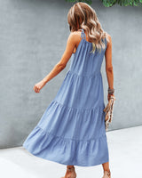 Solid Color Stitching Long Dress