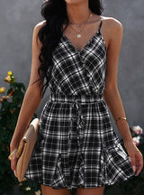 Slim Suspender Plaid Jumpsuit